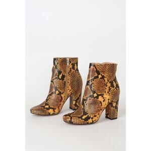 Steve Madden | Size 6.5 Pixie Yellow Snake Skin Mid-Calf Booties Block Heel